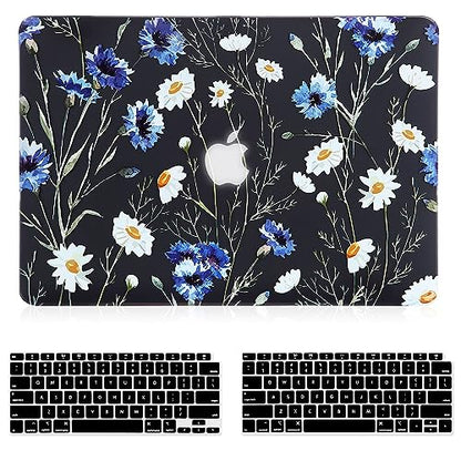 Case for MacBook Air 13 inch M1 A2337 A2179 A1932 2022-2018 Release, 3D Effect Matte Black See Through Hard Cover & Keyboard Cover Compatible Air 13.3 with Retina Display Touch ID, Floral - color: Black