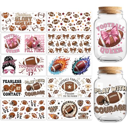 Peacoblue UV DTF Cup Wraps Transfer Stickers Rugby and American Football Pattern, 10 Sheets Waterproof Custom Vinyl Transfer Sticker 16oz Coffee Glass Cup Tumbler Bottle Mug Decals for Men Women - style: Rugby and American Football
