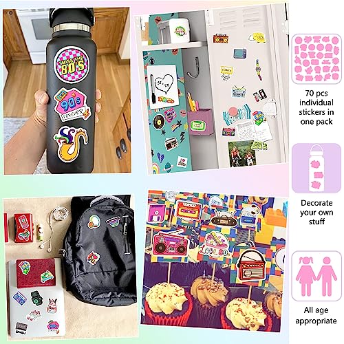DETICKERS 80s 90s Stickers for Water Bottles 90s Party Decorations 70 PCS Waterproof Vinyl Gifts for Adult Stickers - style: Retro 80s 90s