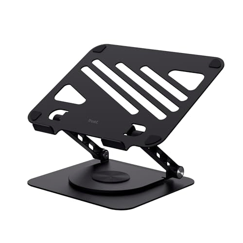 Trust Zeff Ergonomic Laptop Stand for Desk with 360 Degrees Rotation, 16" Foldable Metal Laptop Riser, Height Adjustable, Laptop Holder for MacBook Tablet Dell HP Computer Home Office - Black