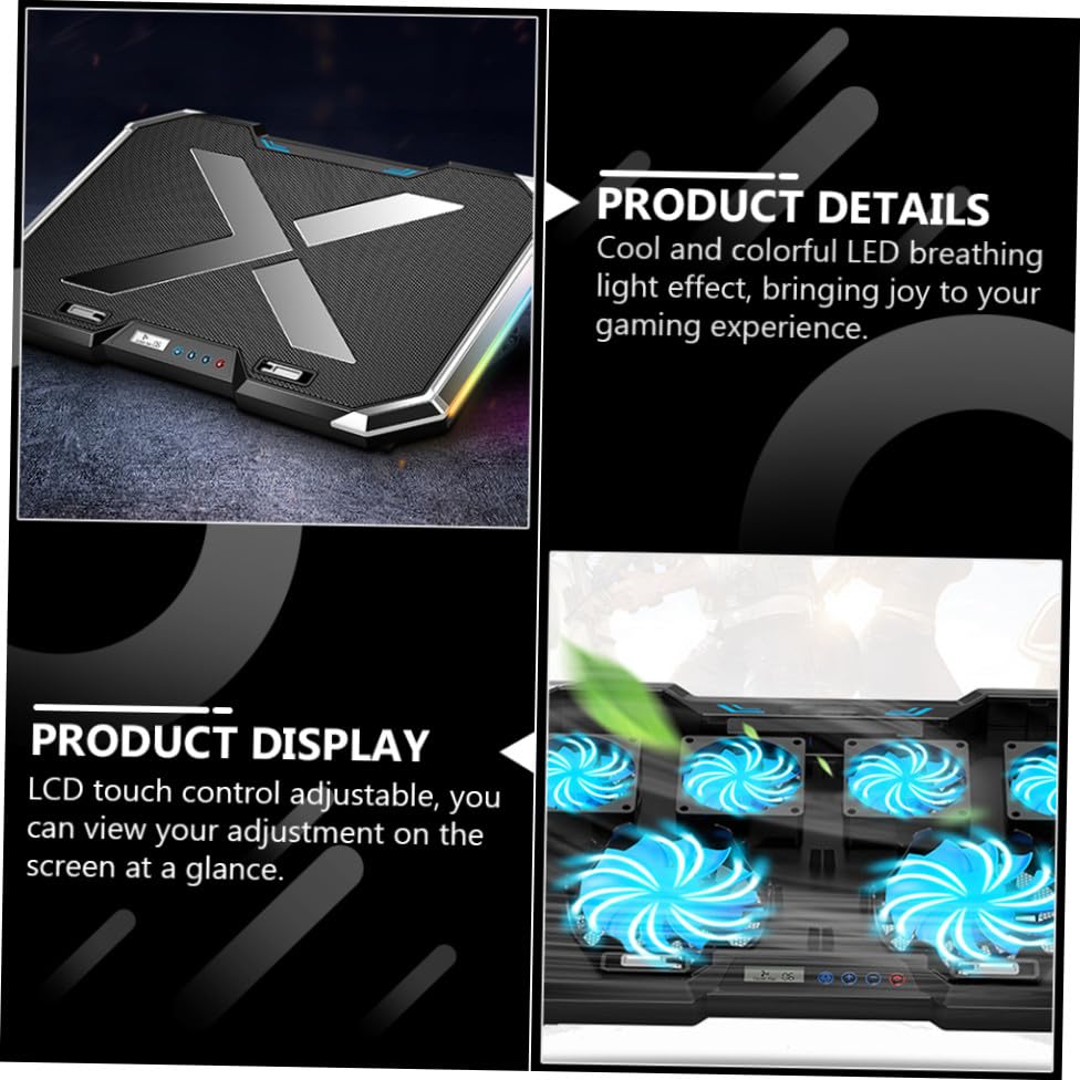 RGB Laptop Cooling Pad Adjustable Height USB Powered Quiet Fan LED Light Base for Gaming and Work