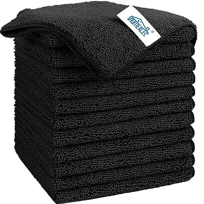 HOMEXCEL Black Microfiber Cleaning Cloth, 12 Pack Premium Microfiber Towels for Cars, Lint Free, Scratch-Free, Highly Absorbent, Reusable Cleaning Rags for Car, Household, Kitchen, Window, 11.5"X11.5" - color: Black