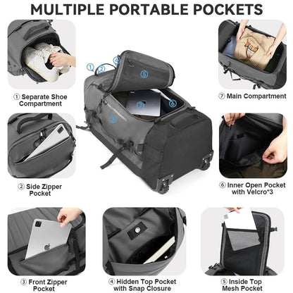 Rolling Duffle Bag with Wheels,86L 30”Carry on Luggage with Wheels,Folding Travel Bag,Duffle Backpack with Separate Shoe Compartment (Grey) - color: Grey