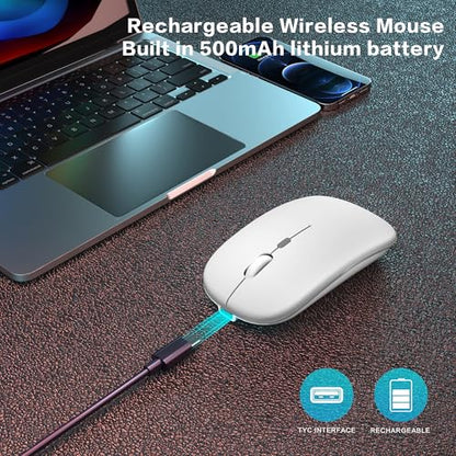AIKOKOK Wireless Bluetooth Mouse, Rechargeable, Dual Mode Bluetooth 5.2 & 2.4G USB, LED Lights, Slim, Silent, Portable Computer Mouse for Laptop, PC, MacBook, iPad, Tablet (Bright White) - color: Bright White