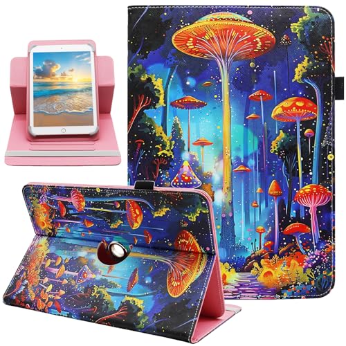 Universal 10 10.1 Inch Android Tablet Case, Dluggs 360 Degree Rotating Multi-Angle Viewing Stand Universal Case Cover for 10 10.1 and All 9.5-10.5 Inch Tablet, Mushroom Forest - color: Mushroom Forest