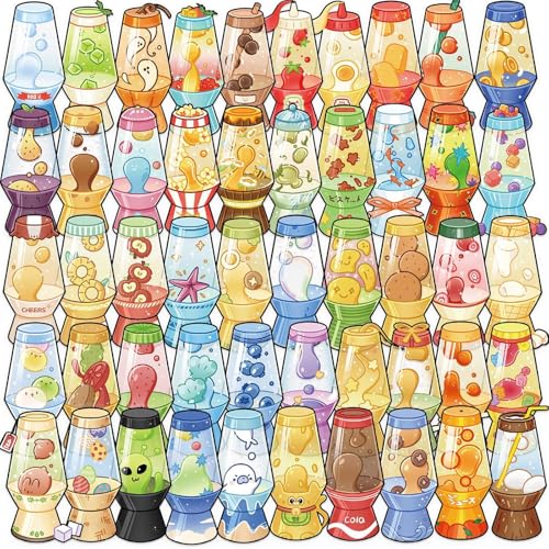 50pcs Lava lamp Stickers for Laptop Water Bottles, Transparent PET Waterproof Adhesive Lava Light Decals for Trackpads Skateboards Luggage Water Bottles Cars Bumpers(Colourful-B9) - color: Colourful-b9