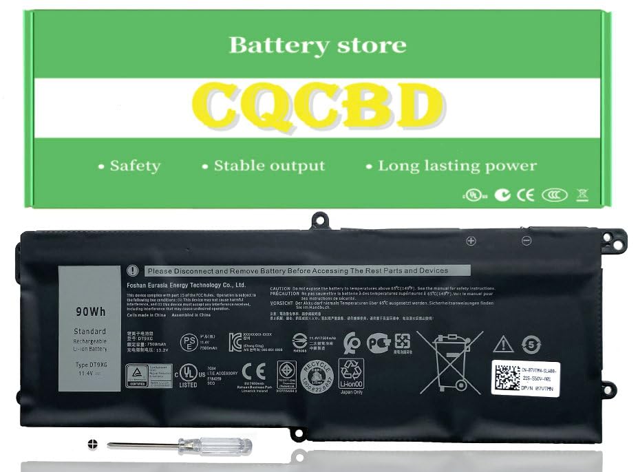 CQCBD DT9XG 07PWKV 0KJYFY Battery for Dell Alienware Area-51m R1 R2 D1968W D1968B D1969PW D1733B D1746W D1735DB D1733PB D1766W D1748DW D1746B D1766B D1741DB Series (11.4V 90Wh/7500mAh)