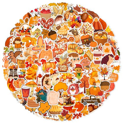 XZENTIRA 101 PCS Fall Stickers, Cute Autumn Thanksgiving Style Stickers for Laptop Scrapbooking Water Bottles Envelopes, Harvest Party Favorites, Pumpkin Maple Leaf Sticker Decals for Kids Teens Adult - style: Fall