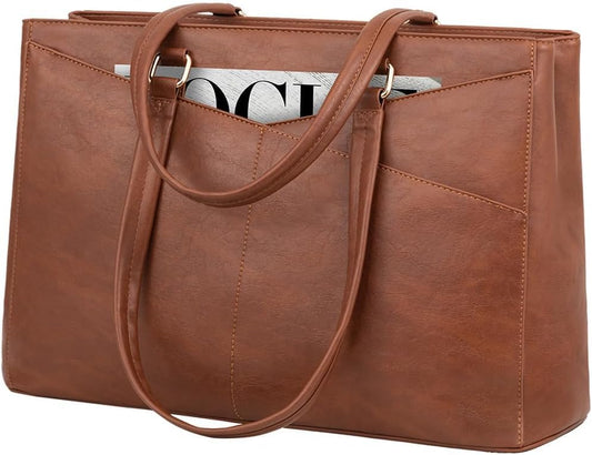 LOVEVOOK Laptop Bag for Women 17.3 Inch Tote Bags Waterproof Leather Briefcase Computer Women Business Office Work Bag,Dark Vintage Brown - color: Dark Vintage Brown, size: 17.3 inch