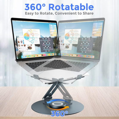 Swivel Laptop Stand for Desk, Adjustable Height Aluminum Computer Stand with 360 Rotating Base, Foldable Ergonomic Riser, Portable Laptop Holder Compatible with MacBook, All Laptops 10-17'', Grey - color: Grey