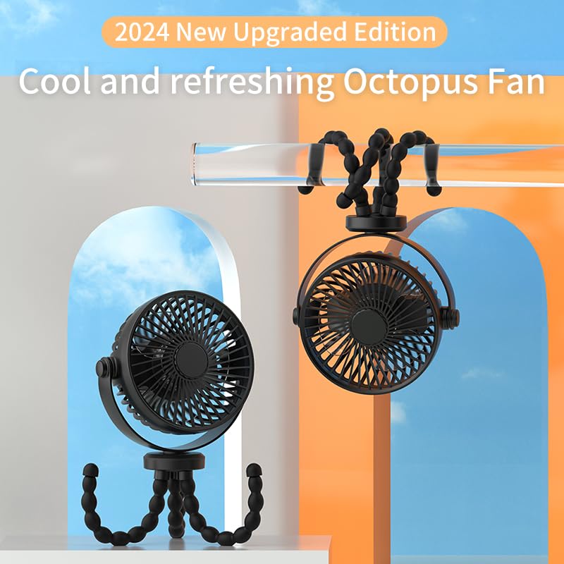 snawowo Mini Portable Stroller Fan, 3000mAh Battery Operated Personal | Small Handheld Fan with Flexible Tripod, 360 Rotate 3 Speed Rechargeable Clip on for Car Seat Crib Treadmill Travel Camping - color: U-Black
