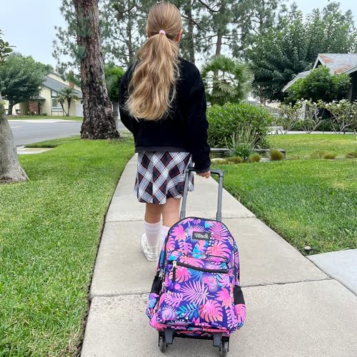 Tilami Rolling Backpack 18 inch Double Handle with Lunch Bag Wheeled Kids Backpack, Leaves Pink - color: Leaves Pink