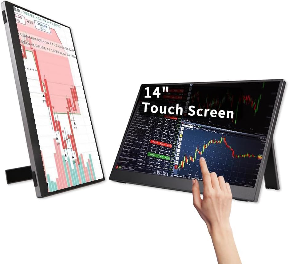 QQU 14" Portable Touchscreen Monitor, 1920 x 1200 IPS/HDR Ultra-Slim Travel Display with VESA Mount & Smart Cover, Kickstand & Speakers, HDMI USB-C External Monitor for Laptop, PC,Phone, Tablet, PS4/5