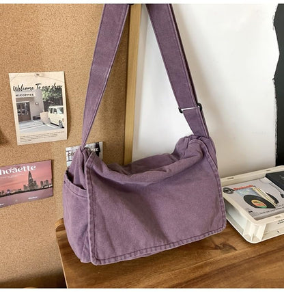 Canvas Messenger Bag Large Messenger Bags for Women Men Casual Canvas Crossbody Shoulder Bag with Multiple Pockets - color: Purple
