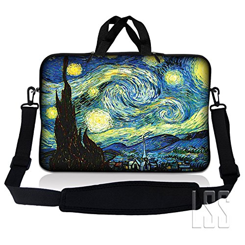 LSS 15 15.6 inches Laptop Sleeve Bag with Matching Laptop Skin Sticker Combo | Carrying Case w/Handle & Adjustable Shoulder Strap for 14" 15" 15.6" - Starry Night - color: Starry Night, size: 15 inch