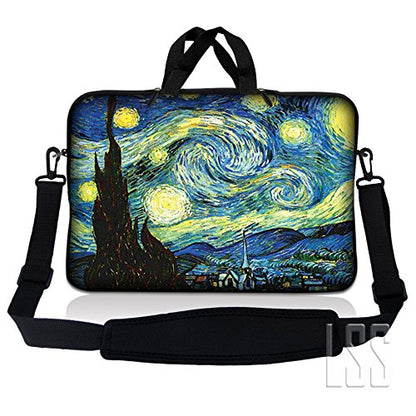 LSS 15 15.6 inches Laptop Sleeve Bag with Matching Laptop Skin Sticker Combo | Carrying Case w/Handle & Adjustable Shoulder Strap for 14" 15" 15.6" - Starry Night - color: Starry Night, size: 15 inch