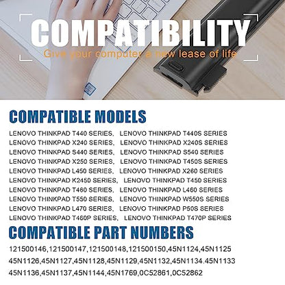 X240 Battery 68+ 45N1128 Battery Compatible with ThinkPad T440 T440s T450 T450s T460 T460P T470P T550 T560 L450 L460 L470 P50S W550s X250 X260 X270 45N1125 45N1126 45N1127 45N1129 0C52861 0c52862 - size: X240 8.86*3.15*1.38 in