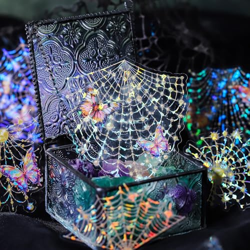 40 Pcs Large Holographic Spider Web Stickers – Transparent Waterproof Scrapbooking Stickers for Journaling,Resin Art,DIY Crafts,Junk Journals,Halloween Decorations - color: Spider Web