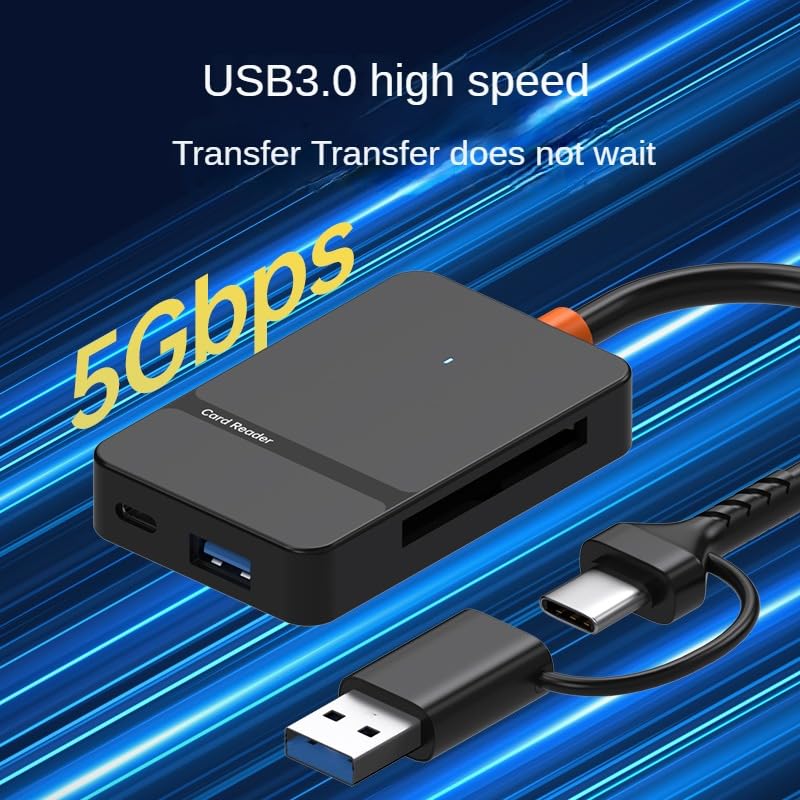 High-Speed 8-in-1 USB 3.0/USB-C OTG Card Reader - 104MB/s CF/SD/TF/MS Adapter with Dual Ports & LED | Mac/PC/Android