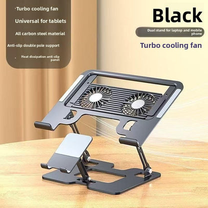 Laptop Cooling Stand (with 2 Silent Cooling Fans), Adjustable Height (with Detachable Phone Holder), Ergonomic Foldable Stand, Aluminum Alloy Cooling Base, Compatible with 10-17 inch laptops