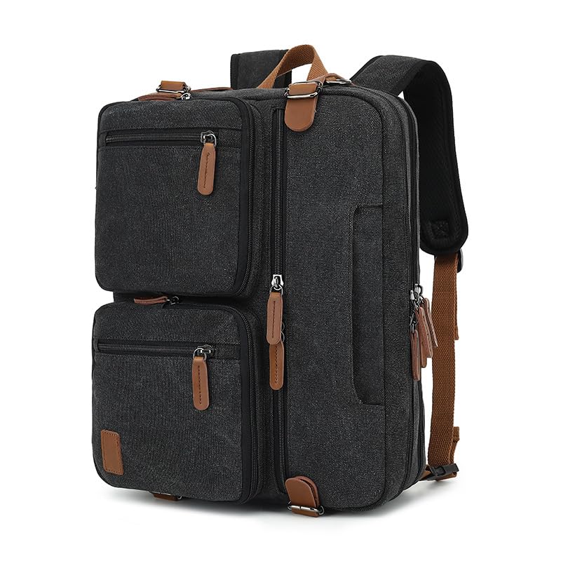 koolehaoda 3 in 1 Convertible Briefcase Backpack 17.3 inch Laptop Backpack Case Messenger Bag for Men, Multi-Functional Computer Bag for Travel Bussiness Men Women (Black) - color: Black