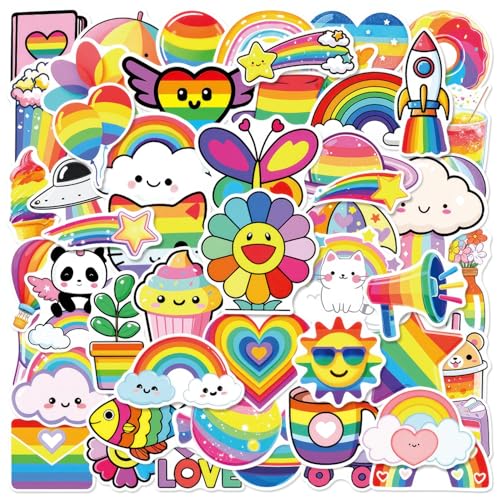 50PCS Rainbow Stickers, Waterproof Vinyl Decals Cute Water Bottle Stickers for Notebooks, Stationery, Luggage, Cartoon PVC Happy Stickers - style: A1