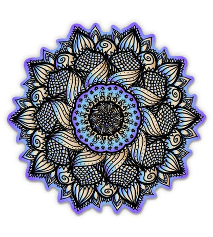 Colorful Mandala Pretty Purple Blue Sunflower - 3" Vinyl Sticker - for Car Laptop I-Pad Phone Helmet Hard Hat - Waterproof Decal - size: 3"