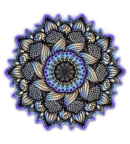 Colorful Mandala Pretty Purple Blue Sunflower - 5" Vinyl Sticker - for Car Laptop I-Pad - Waterproof Decal - size: 5"