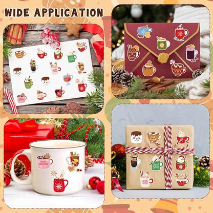 CNhoqc Christmas Cocoa Sticker Roll - 2000 Pcs Winter Hot Cocoa Mug Marshmallow Waterproof Vinyl Decal Reusable Laptop Sticker Scrapbook Water Bottle Junk Journal Party Supplies Skateboard Travel Case - style: Christmas Cocoa 4-Rolls