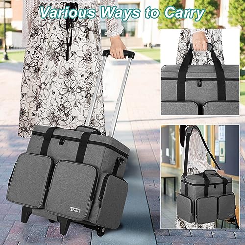 Rolling Teacher Tote Bag with 2 Detachable Pouches for Work, Gray | Wheeled Teacher Uility Bag with 15.6" Padded Laptop Sleeve, Large Briefcase with Detachable Trolley for Women - color: Gray
