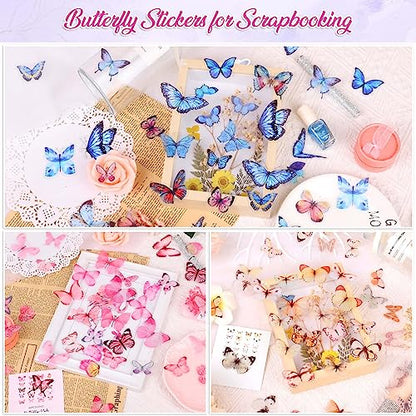 401Pcs Transparent Flower and Butterfly Stickers, Clear Floral Scrapbook Stickers Supplies for Journal Planner Notebook Resin Card Making Laptop Cell Phone Decorating | Clear Floral Scrapbook Stickers for Resin Crafts, Journal Planner Supplies, Card Makin