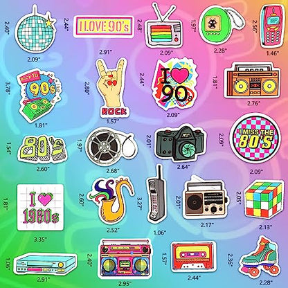 DETICKERS 80s 90s Stickers for Water Bottles 90s Party Decorations 70 PCS Waterproof Vinyl Gifts for Adult Stickers - style: Retro 80s 90s