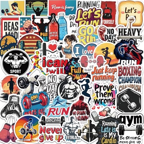 DETICKERS Fitness Stickers Sports Stickers for Gym Lovers Water Bottles 50 PCS Waterproof Vinyl Motivational Stickers Gifts - style: Gym