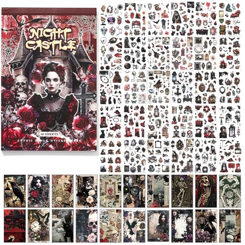 Dark Aesthetic Gothic Stickers 400 Pre-Cut Washi Stickers 20 Scrapbook Papers Horror Decals for Junk Journal Collage DIY Crafts Halloween Scrapbooking Sticker - color: Goth