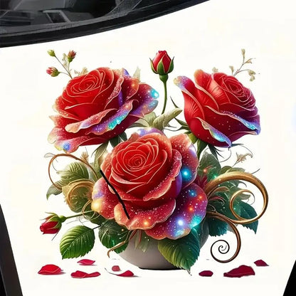 Cup Red Rose PVC Vinyl Car Decals Stickers Waterproof Self-Adhesive Decals for Cars, Laptops, Trucks, Motorcycles Wall Window Luggage Scratch Cover Door Decor Sticker