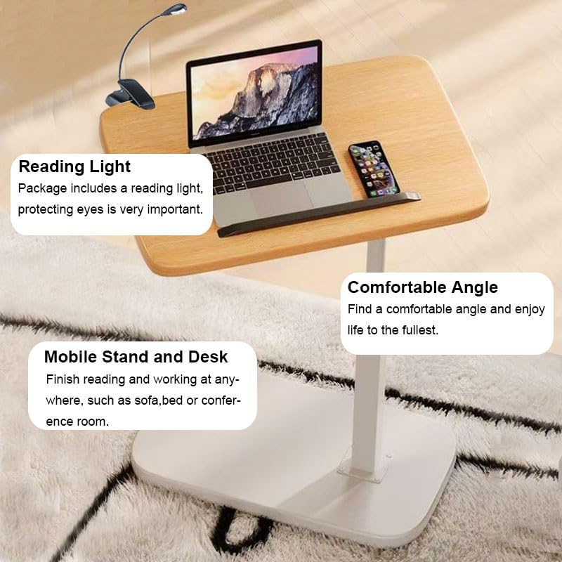 Multiful Sofa Side Floor Stand,Mini Projector Stand Table, Wooden Swivel Tv Tray Table,Portable Laptop Holder,Height Adjustable Snack Tray Stand for Living Room Couch Bed Side (White)