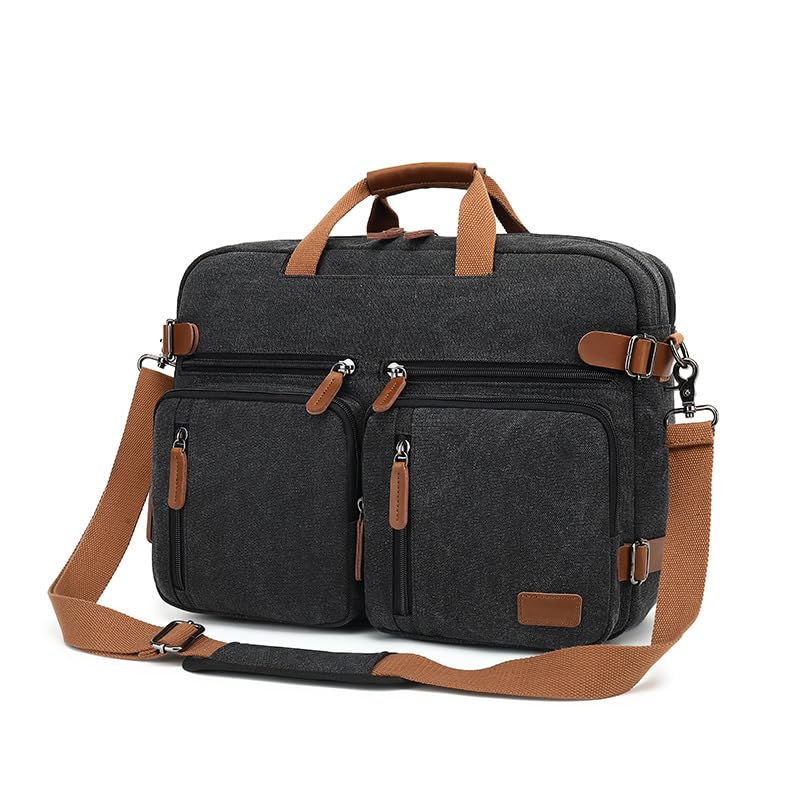 koolehaoda 3 in 1 Convertible Briefcase Backpack 17.3 inch Laptop Backpack Case Messenger Bag for Men, Multi-Functional Computer Bag for Travel Bussiness Men Women (Black) - color: Black