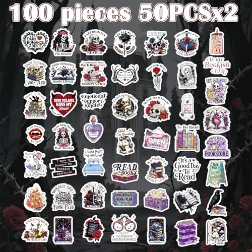 Dark Romance Stickers for Adults - 100 Pcs Gothic Bookish Water Bottle Stickers, Holographic Waterproof Scrapbook Sticker for Book Lover, Vinyl Decals for Vision Board Laptop Journal - style: Dark Romance