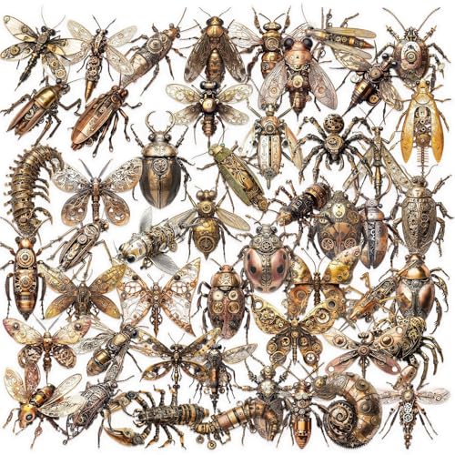 Punk Steam Insect Stickers Pack – 50pcs Clear Waterproof Scrapbook Decals for Journaling, Diary, Collage, Laptop, Water Bottle, Planner (colourful-B13) - color: Colourful-b13