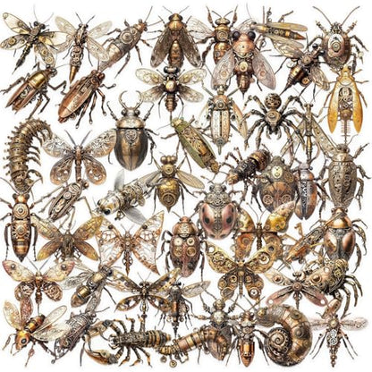 Punk Steam Insect Stickers Pack – 50pcs Clear Waterproof Scrapbook Decals for Journaling, Diary, Collage, Laptop, Water Bottle, Planner (colourful-B13) - color: Colourful-b13