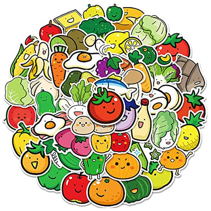 Fruit & Vegetable Sticker Pack 50 PCS, Playful Aesthetic Waterproof Vinyl Die-Cut Fresh Food Stickers for Water Bottles Laptop Luggage Skateboard, Scrapbook Journal Phone Case Notebook