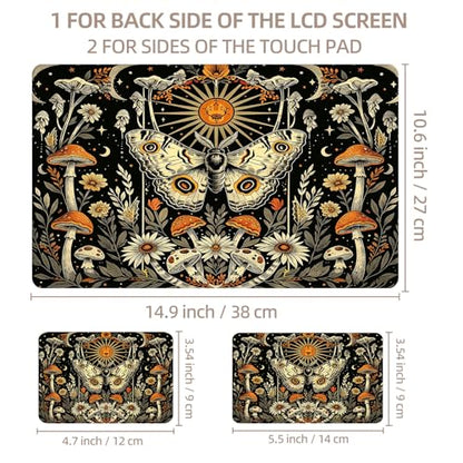 Universal Laptop Skin Sticker for 12/13/14/15.6 Inch Laptops, Reusable Vinyl Laptop Decal Cover, Waterproof Scratch Resistant Notebook Skin with 2 Wrist Pads,Moth Mushroom Flower - color: Moth Mushroom Flower