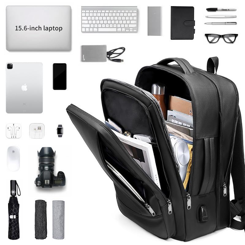 17/15.6" Business laptop backpack, PU Travel backpack,carry on backpack, Expandable laptop backpack Women Men,college backpack (01#Standard, Grey) - color: 01#grey, style: 01#standard