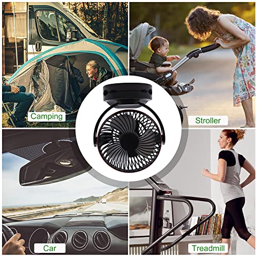 5.5Inch Rechargeable RV Cooling Fan Light with 4 Speeds, 5000mAh Battery Desk Fan, Rotatable Clip On Desk/Wall-Mount Fan, for Home Office RV&Travel - color: Red and Black