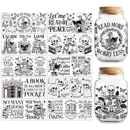 Book and Skull UV DTF Cup Wraps, 10 Sheets Transfer Sticker | Waterproof UV DTF Stickers, Custom Vinyl Decals for 16oz Coffee Cups Tumblers Bottles Mugs, DIY Gifts & Crafts - style: Book and Skull