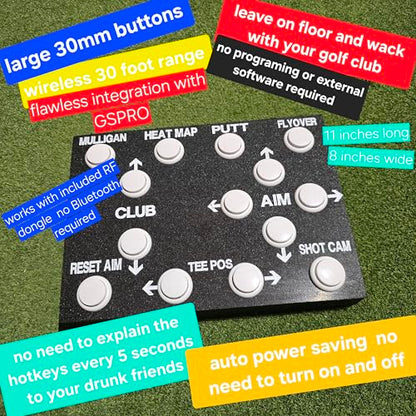 GSPRO Wireless Golf Simulation Control Box, 14 Large Tactile Buttons, RF Dongle Connection, Auto-Wake, No Programming Required, Hand-Built in USA, 11x8 Inches, GSPRO Software - color: Black