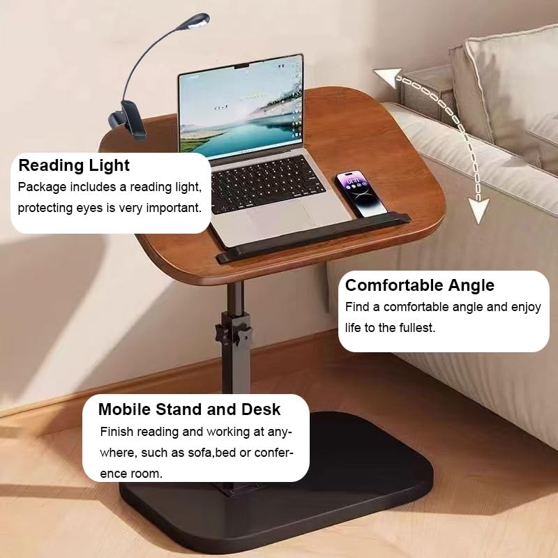 Multiful Sofa Side Floor Stand,Mini Projector Stand Table, Wooden Tray Table,Portable Laptop Holder,Height Adjustable Snack Tray Stand for Living Room Couch Bed Side (Black)