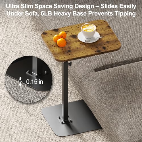TV Tray Table Adjustable Height Swivel Couch Table with Heavy Metal Base | Slides Under Sofa, C-Shaped Side Table for Living Room, Bedroom, Bathroom, Study, and Small Spaces - color: Brown, size: 11.8*15.7 in