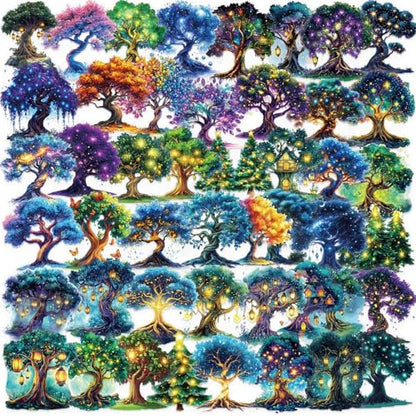 Fantasy Magic Tree Stickers Pack – 50pcs Clear Waterproof Scrapbook Decals for Journaling, Diary, Collage, Laptop, Water Bottle, Planner, Aesthetic Nature Forest Tree of Life Sticker (Colourful-B1) - color: Colourful-b1