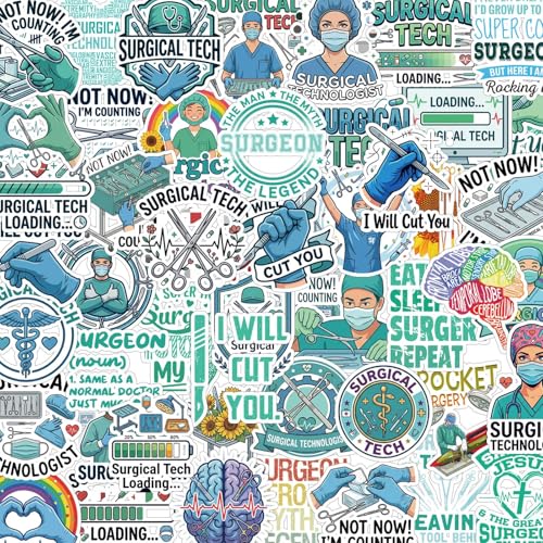 100 Pcs Surgical Tech Stickers Surgical Technologist Gifts | Surgical Tech Stickers for Appreciation, Waterproof Vinyl, Doctor Decals for Luggage Guitar Laptop Journaling Water Bottle - style: Surgical Tech